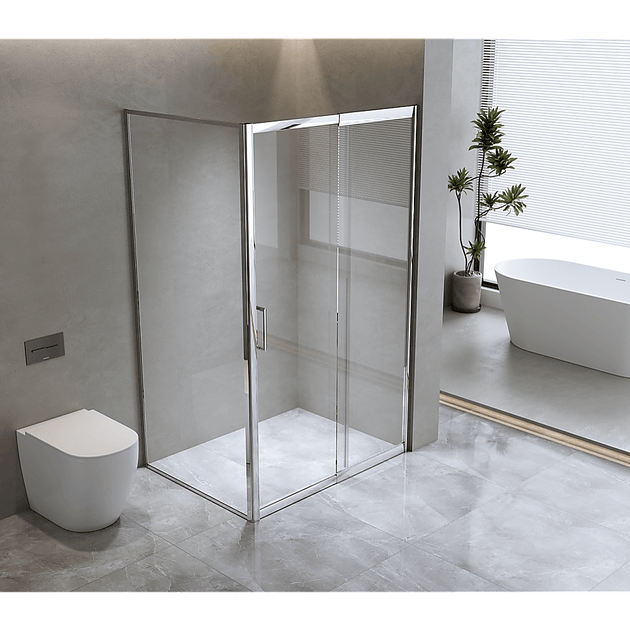 Buy Adjustable 1500x800mm Single Door Corner Sliding Glass Shower Screen in Chrome discounted | Products On Sale Australia