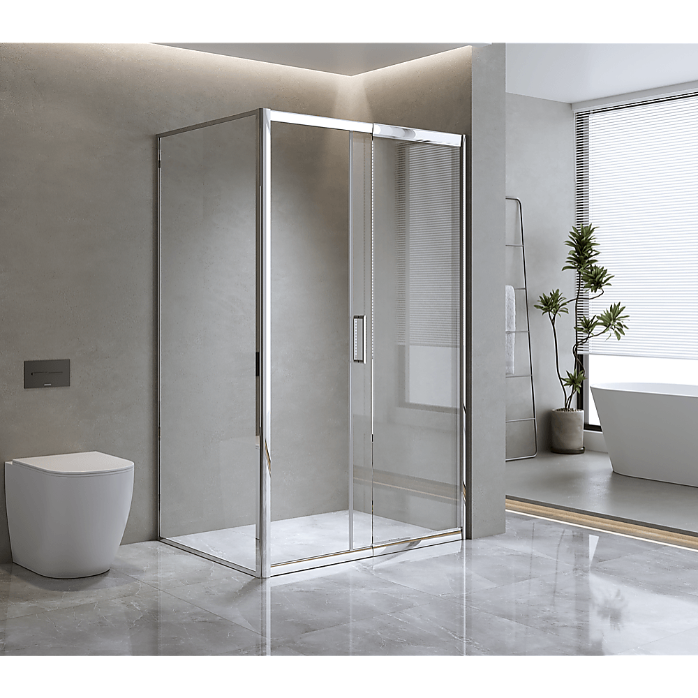 Buy Adjustable 1500x800mm Single Door Corner Sliding Glass Shower Screen in Chrome discounted | Products On Sale Australia