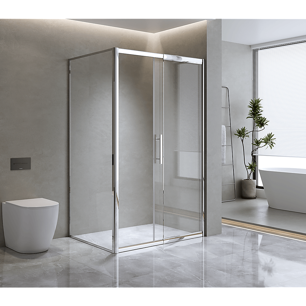 Buy Adjustable 1300x800mm Single Door Corner Sliding Glass Shower Screen in Chrome discounted | Products On Sale Australia