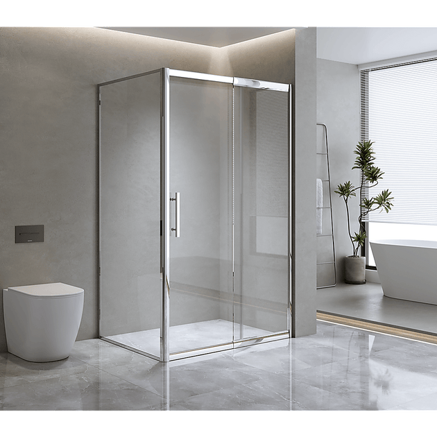 Buy Adjustable 1500x800mm Single Door Corner Sliding Glass Shower Screen in Chrome discounted | Products On Sale Australia