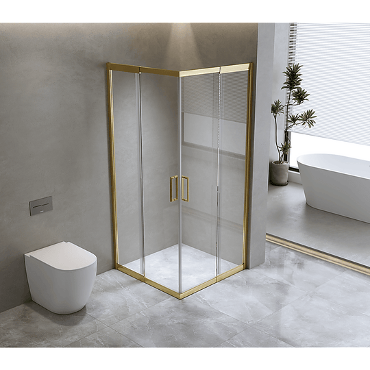 Buy Adjustable 900x900mm Double Sliding Door Glass Shower Screen in Gold discounted | Products On Sale Australia