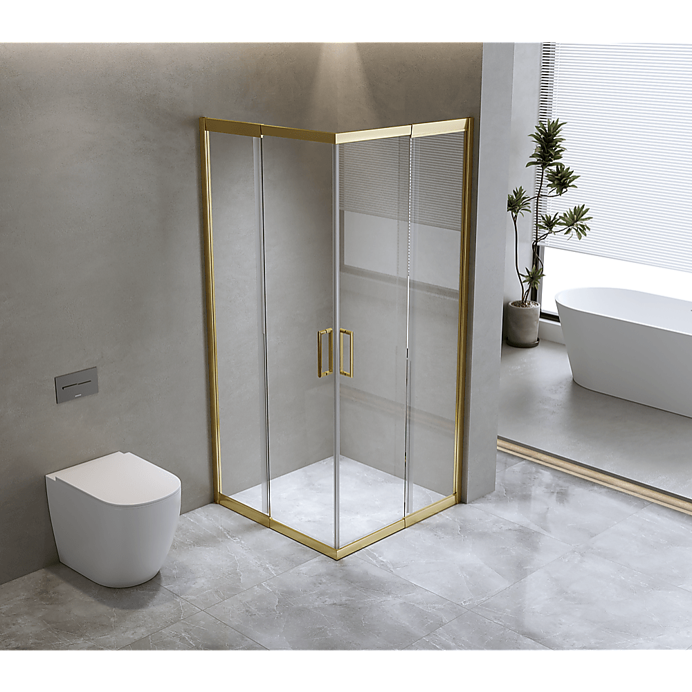 Buy Adjustable 1200x900mm Double Sliding Door Glass Shower Screen in Gold discounted | Products On Sale Australia