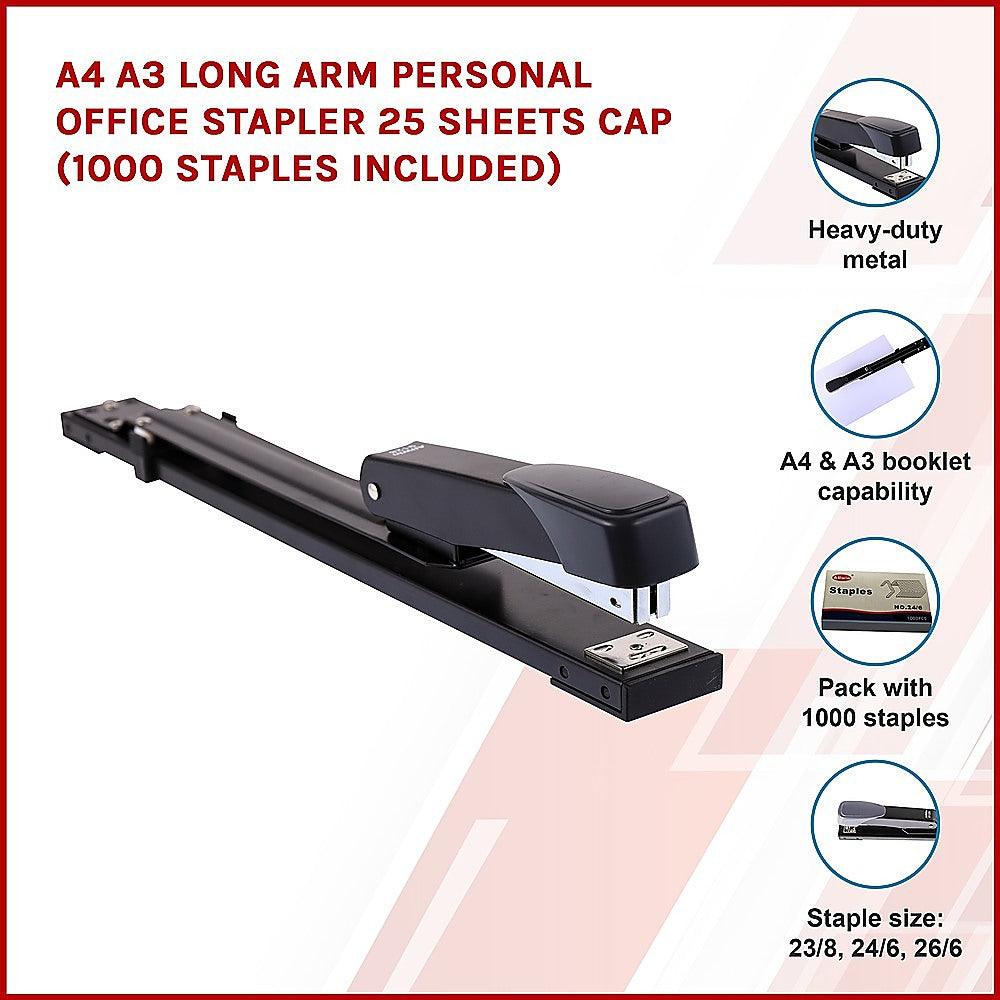 Buy A4 A3 Long Arm Personal Office Stapler 25 sheets CAP (1000 staples included) discounted | Products On Sale Australia