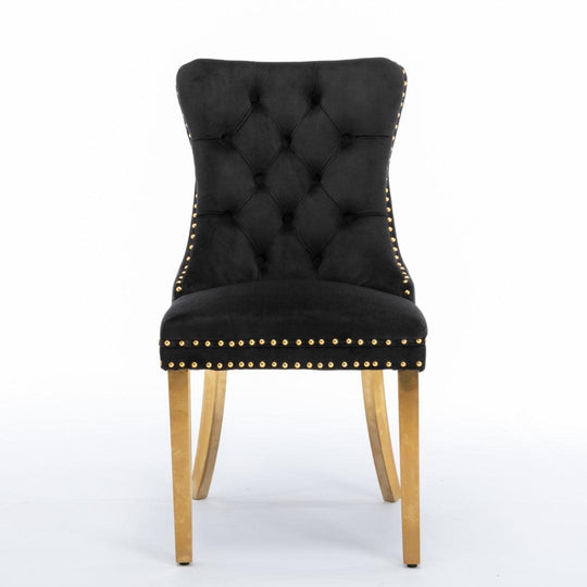 Buy AADEN 2x Velvet Dining Chairs with Golden Metal Legs-Black discounted | Products On Sale Australia