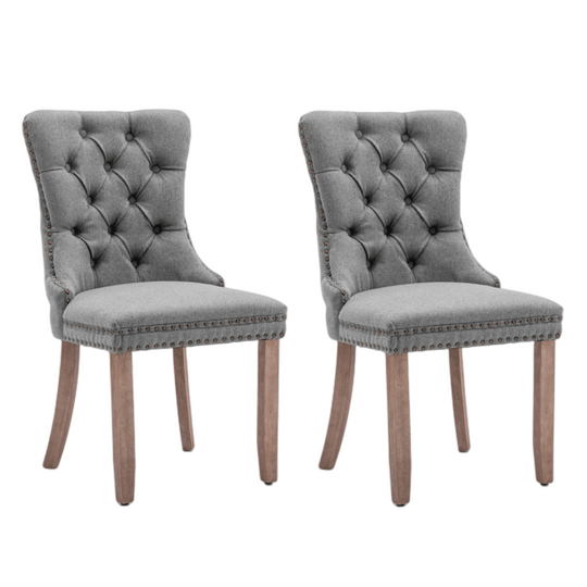 Buy AADEN Modern Elegant Button-Tufted Upholstered Fabric with Studs Trim and Wooden legs Dining Side Chair-Gray discounted | Products On Sale Australia