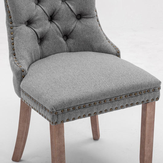 Buy AADEN Modern Elegant Button-Tufted Upholstered Fabric with Studs Trim and Wooden legs Dining Side Chair-Gray discounted | Products On Sale Australia