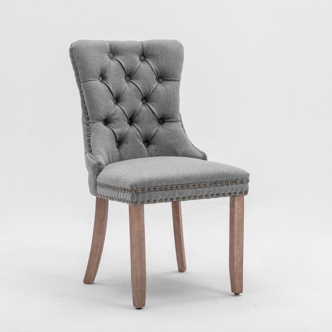 Buy AADEN Modern Elegant Button-Tufted Upholstered Fabric with Studs Trim and Wooden legs Dining Side Chair-Gray discounted | Products On Sale Australia