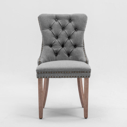 Buy AADEN Modern Elegant Button-Tufted Upholstered Fabric with Studs Trim and Wooden legs Dining Side Chair-Gray discounted | Products On Sale Australia