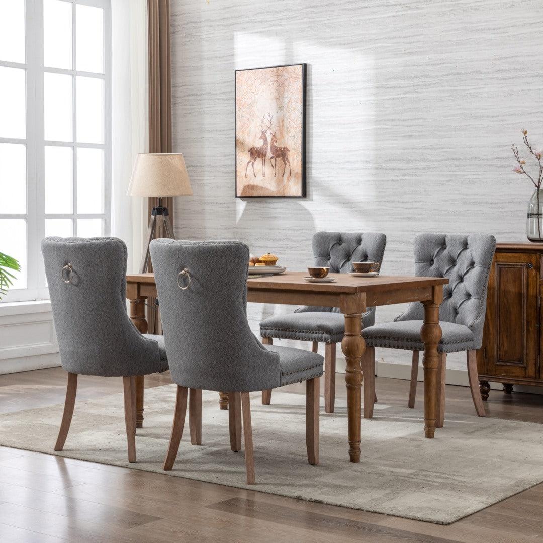 Buy AADEN Modern Elegant Button-Tufted Upholstered Fabric with Studs Trim and Wooden legs Dining Side Chair-Gray discounted | Products On Sale Australia