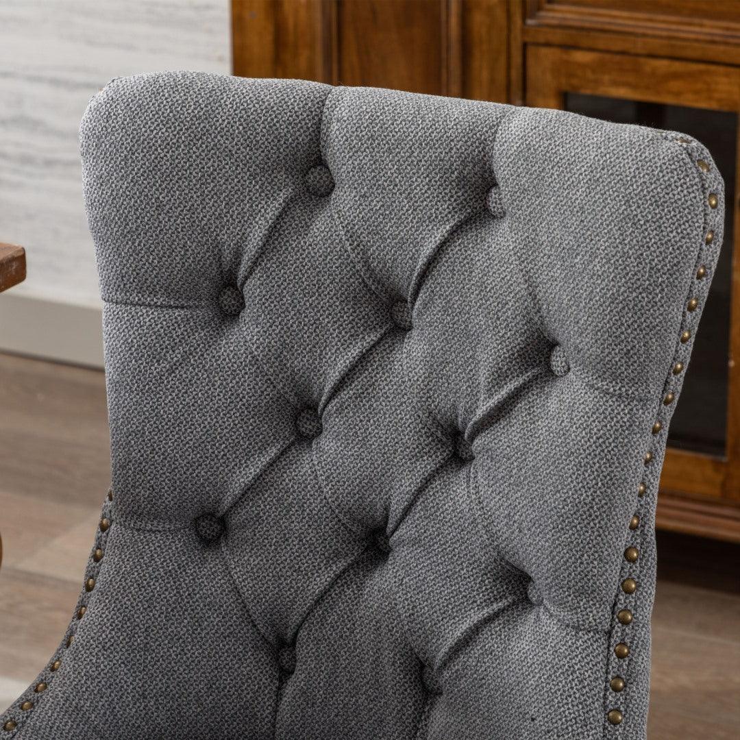 Buy AADEN Modern Elegant Button-Tufted Upholstered Fabric with Studs Trim and Wooden legs Dining Side Chair-Gray discounted | Products On Sale Australia