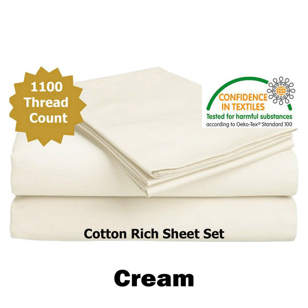 Buy Accessorize 1100TC Cotton Rich Sheet Set Cream Queen discounted | Products On Sale Australia