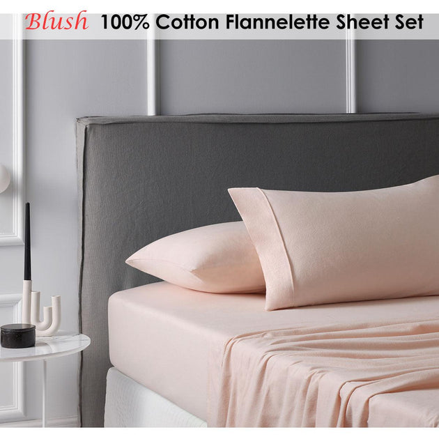 Buy Accessorize Cotton Flannelette Sheet Set Blush King discounted | Products On Sale Australia