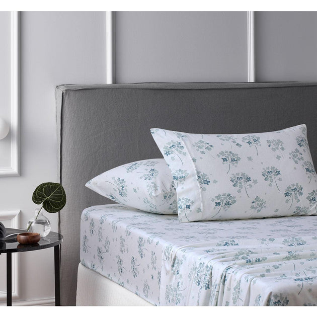 Buy Accessorize Cotton Flannelette Sheet Set Flower Bunch Light Blue Single discounted | Products On Sale Australia