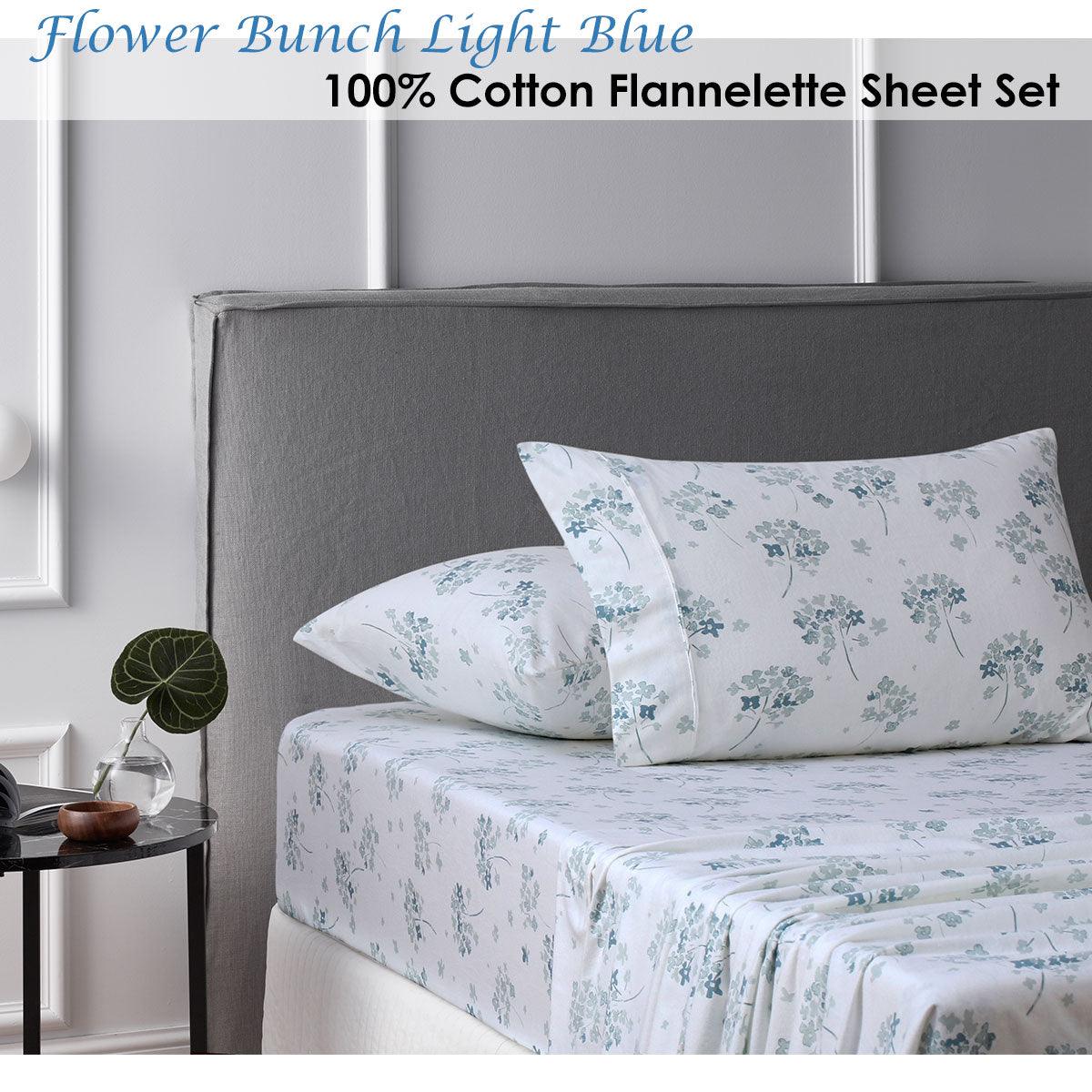 Buy Accessorize Cotton Flannelette Sheet Set Flower Bunch Light Blue Single discounted | Products On Sale Australia