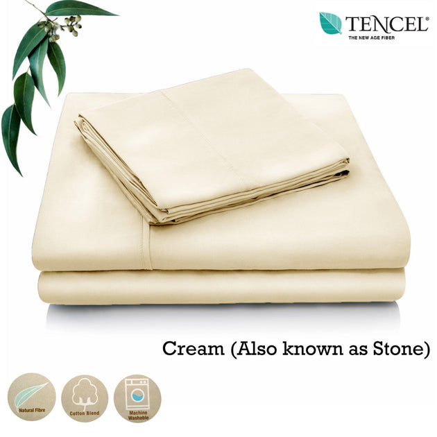 Buy Accessorize Tencel Cotton Blend Sheet Set Cream (Also Known as Stone) Single discounted | Products On Sale Australia