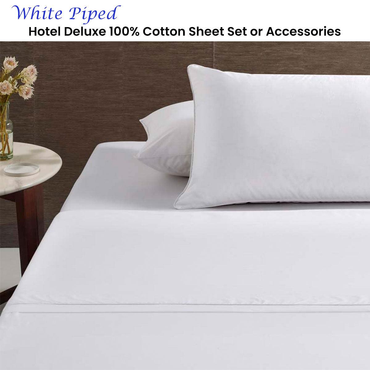 Buy Accessorize White Piped Hotel Deluxe Cotton Sheet Set Queen discounted | Products On Sale Australia