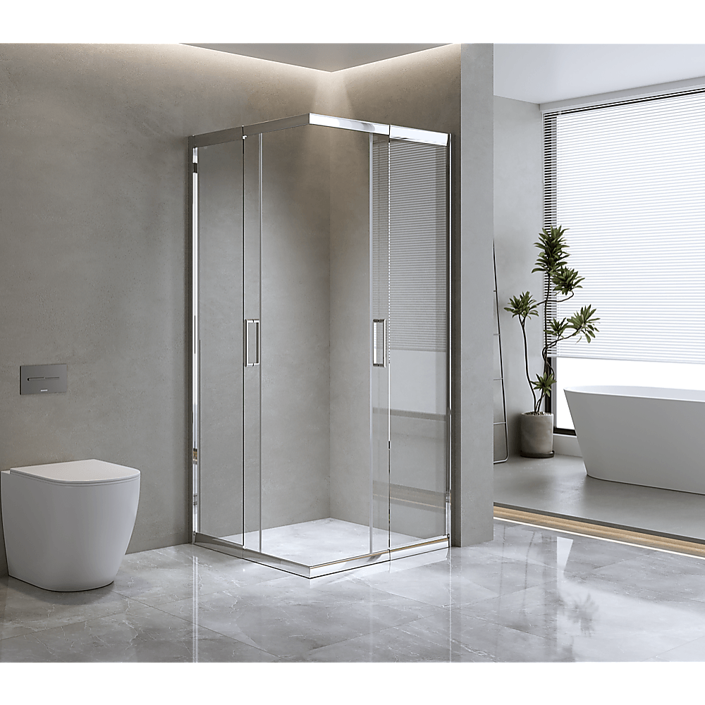 Buy Adjustable 1000x1100mm Double Sliding Door Glass Shower Screen in Chrome discounted | Products On Sale Australia