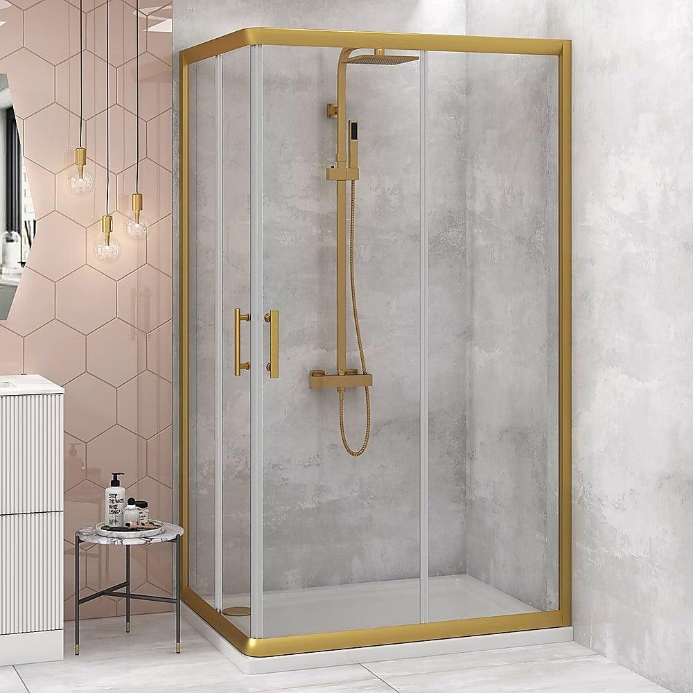 Buy Adjustable 1000x1200mm Double Sliding Door Glass Shower Screen in Gold discounted | Products On Sale Australia