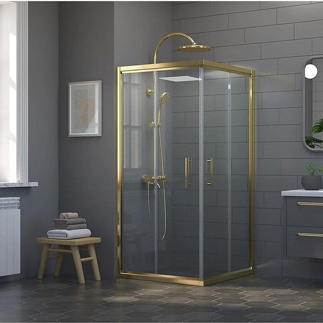 Buy Adjustable 1200x1000mm Double Sliding Door Glass Shower Screen in Gold discounted | Products On Sale Australia