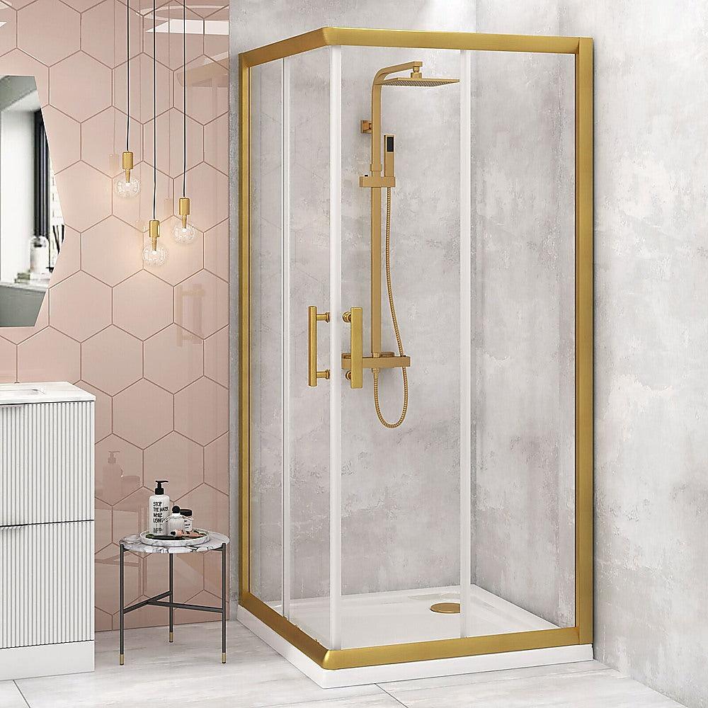 Buy Adjustable 1200x1200mm Double Sliding Door Glass Shower Screen in Gold discounted | Products On Sale Australia