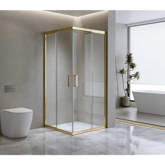 Buy Adjustable 900x900mm Double Sliding Door Glass Shower Screen in Gold discounted | Products On Sale Australia