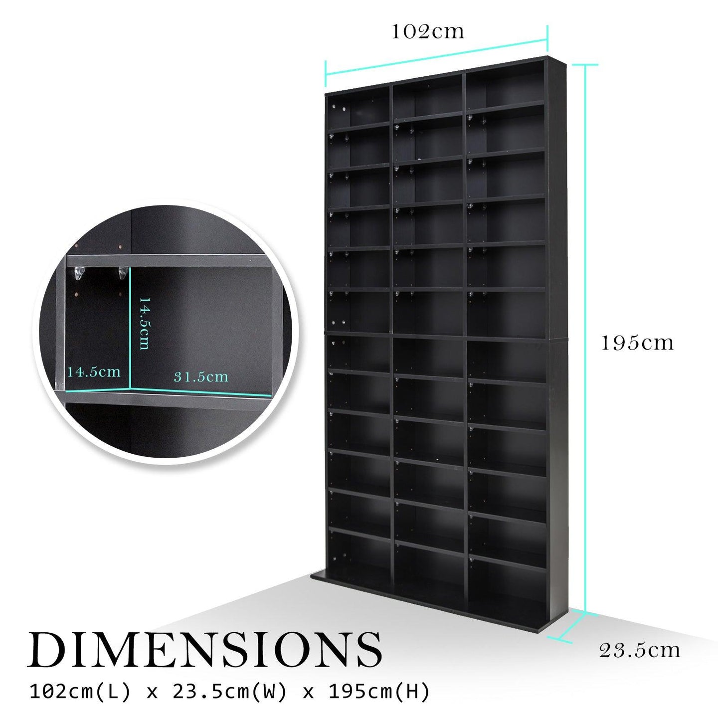 Buy Adjustable Shelves CD DVD Bluray Media Book Storage Cupboard BLACK discounted | Products On Sale Australia