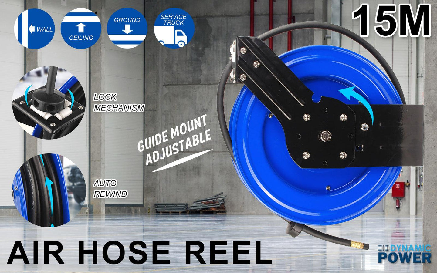 Buy Air Hose Retractable Rewind Reel Automotive Industrial 15m discounted | Products On Sale Australia