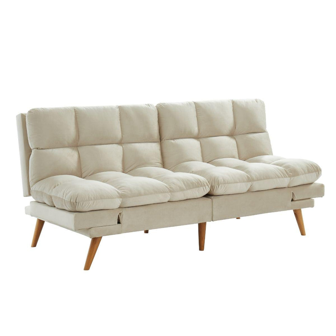 Buy Alexa 3 Seater Velvet Sofa Bed Futon Cream discounted | Products On Sale Australia