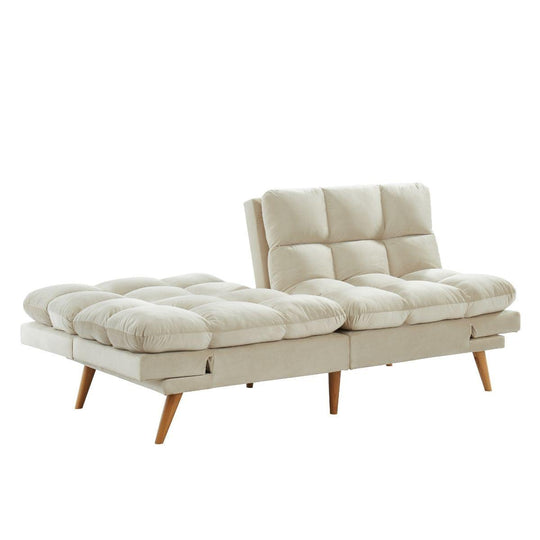 Buy Alexa 3 Seater Velvet Sofa Bed Futon Cream discounted | Products On Sale Australia