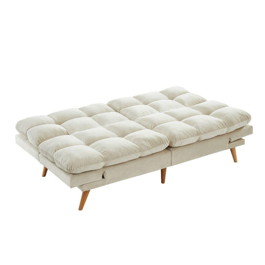 Buy Alexa 3 Seater Velvet Sofa Bed Futon Cream discounted | Products On Sale Australia