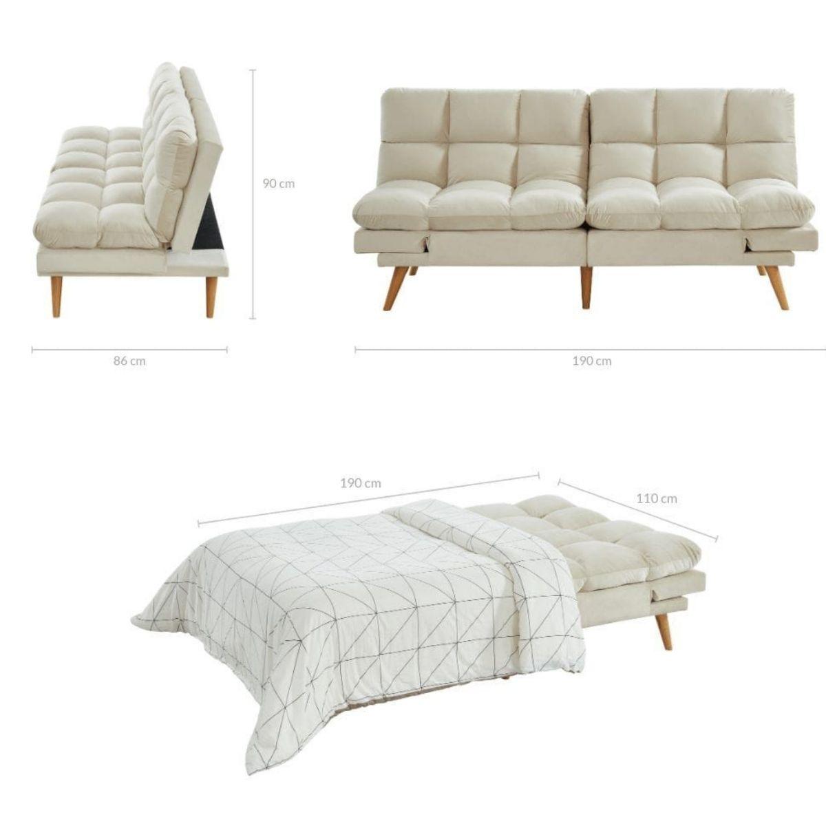 Buy Alexa 3 Seater Velvet Sofa Bed Futon Cream discounted | Products On Sale Australia