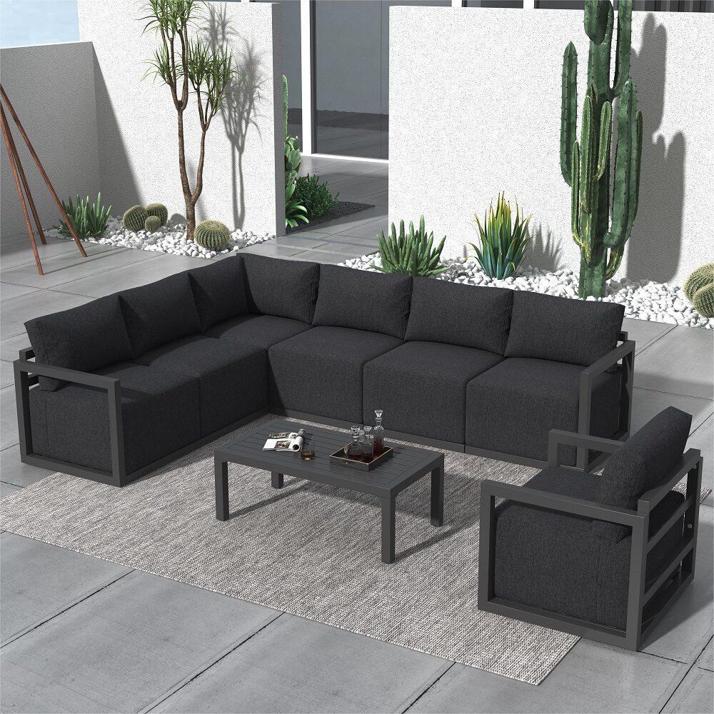 Buy Alfresco 7-Seat Garden Lounge Set – Charcoal Grey discounted | Products On Sale Australia