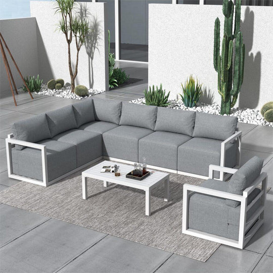 Buy Alfresco 7-Seat Garden Lounge Set – Charcoal Grey discounted | Products On Sale Australia