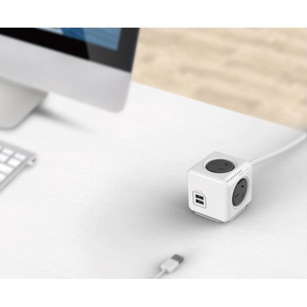 Buy Allocacoc PowerCube Extended USB Powerboard 4-Outlets 2 USB Ports Grey-White 1.5m discounted | Products On Sale Australia