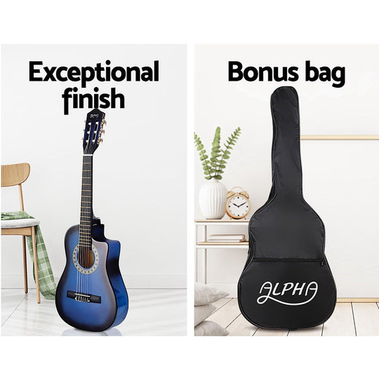 Buy Alpha 34 Inch Classical Guitar Wooden Body Nylon String w/ Stand Beignner Blue discounted | Products On Sale Australia