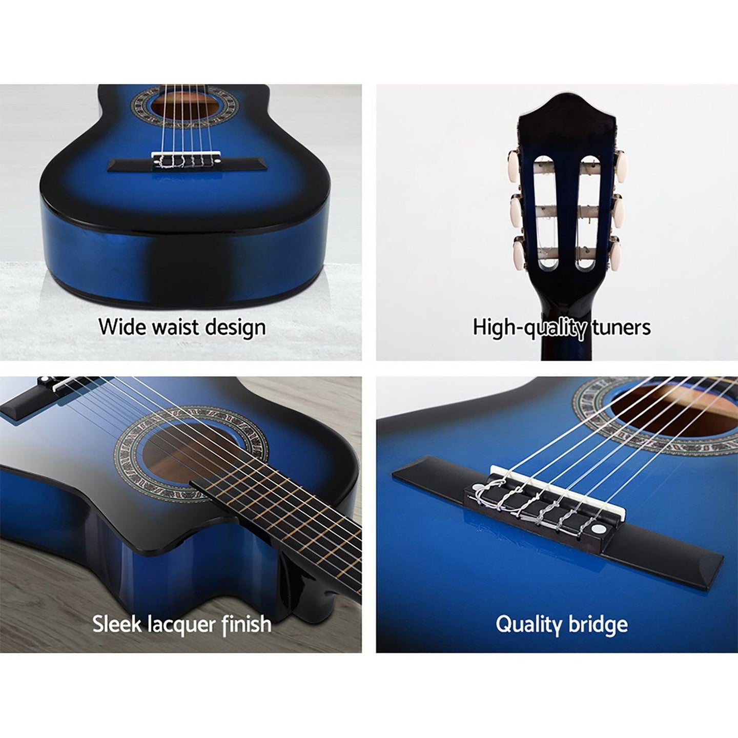 Buy Alpha 34 Inch Classical Guitar Wooden Body Nylon String w/ Stand Beignner Blue discounted | Products On Sale Australia