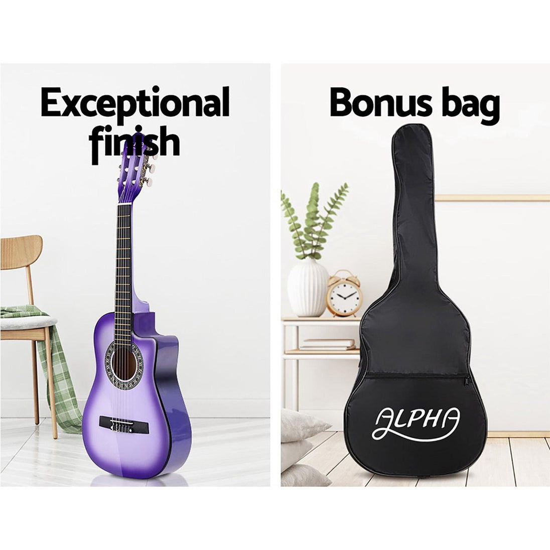 Buy Alpha 34 Inch Classical Guitar Wooden Body Nylon String w/ Stand Beignner Purple discounted | Products On Sale Australia