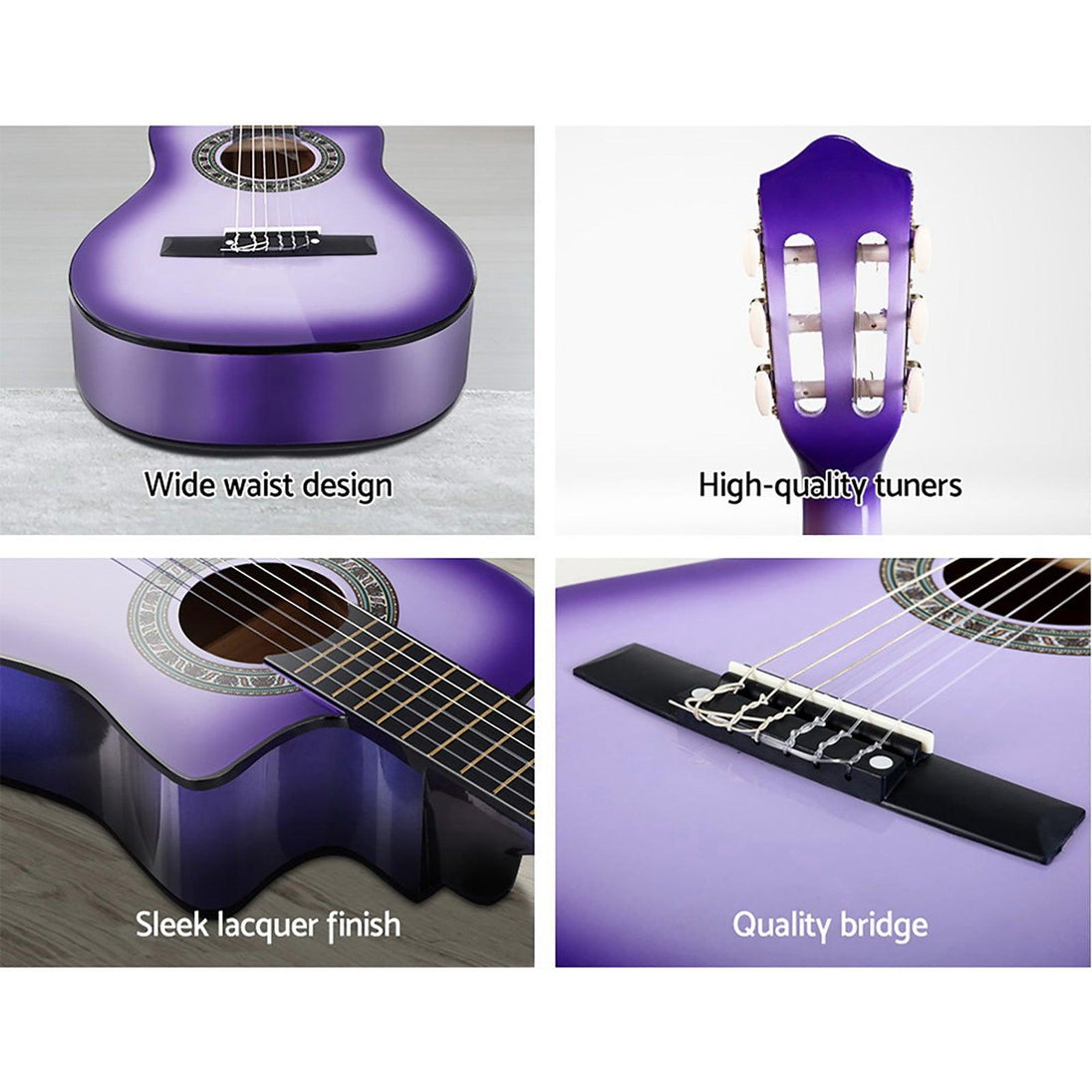 Buy Alpha 34 Inch Classical Guitar Wooden Body Nylon String w/ Stand Beignner Purple discounted | Products On Sale Australia