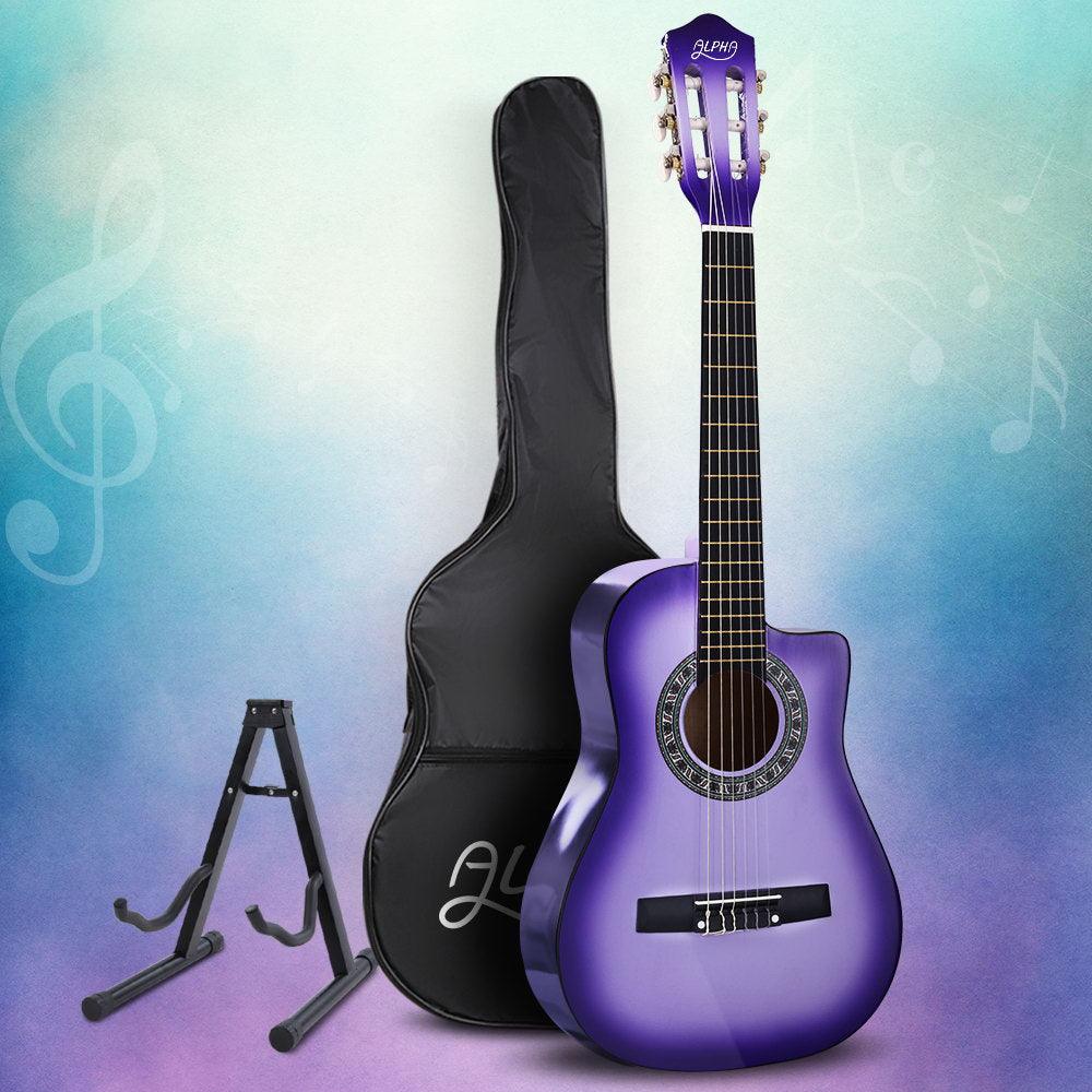 Buy Alpha 34 Inch Classical Guitar Wooden Body Nylon String w/ Stand Beignner Purple discounted | Products On Sale Australia