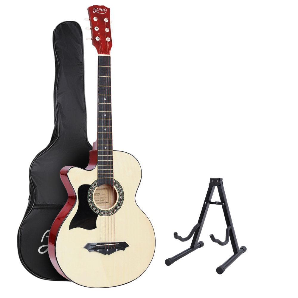 Buy Alpha 38 Inch Acoustic Guitar Wooden Body Steel String w/ Stand Left Handed discounted | Products On Sale Australia