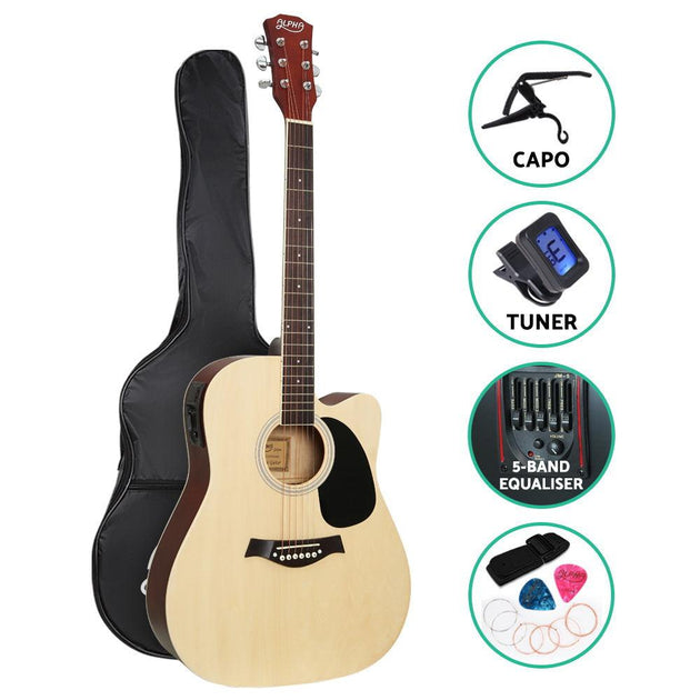 Buy Alpha 41 Inch Acoustic Guitar Equaliser Electric Output Cutaway w/ Stand Wood discounted | Products On Sale Australia