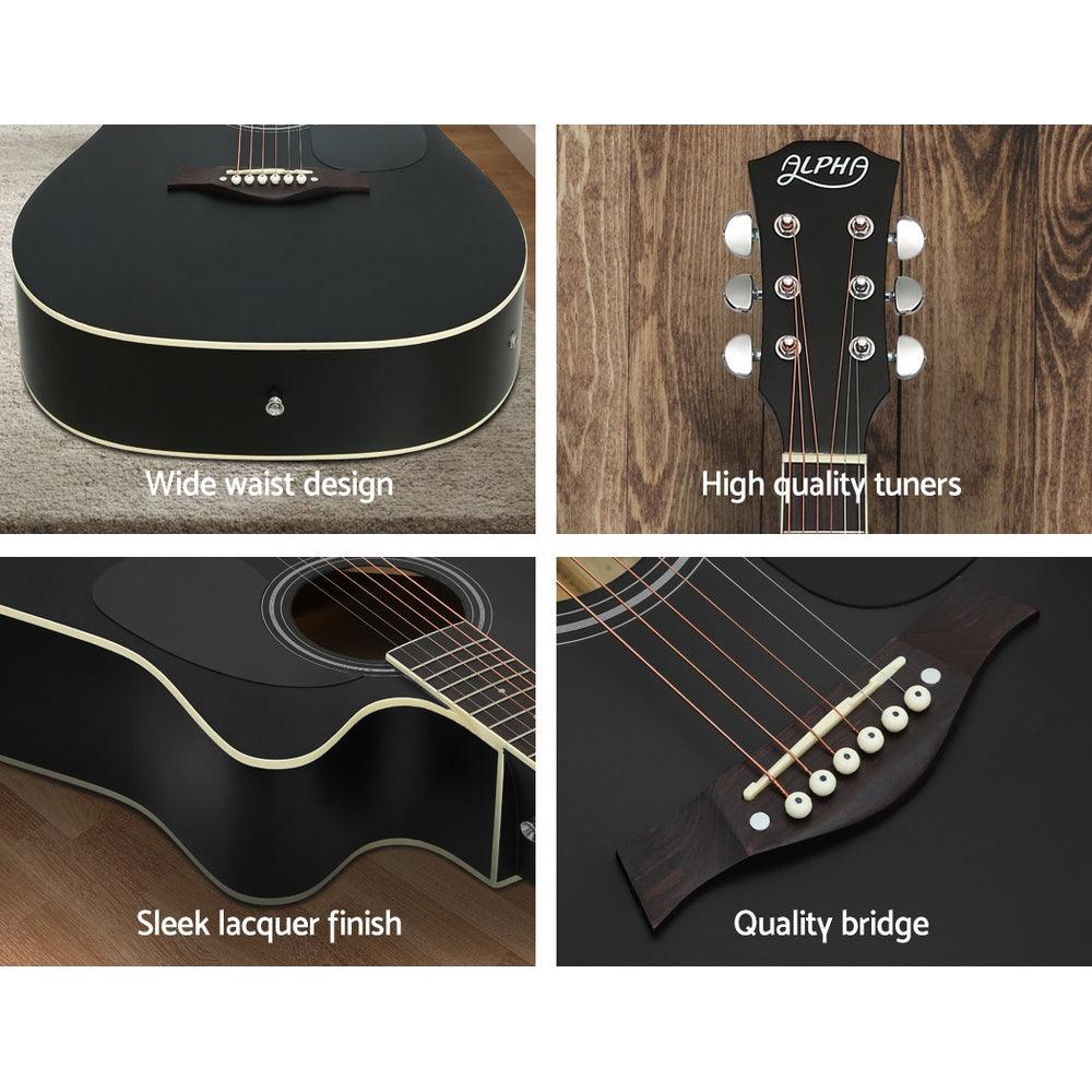 Buy Alpha 41 Inch Acoustic Guitar Equaliser Electric Output Jack Cutaway Black discounted | Products On Sale Australia