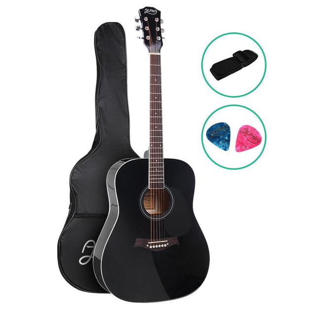 Buy Alpha 41 Inch Acoustic Guitar Wooden Body Steel String Dreadnought Black discounted | Products On Sale Australia