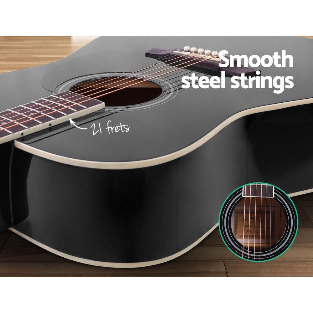 Buy Alpha 41 Inch Acoustic Guitar Wooden Body Steel String Dreadnought Black discounted | Products On Sale Australia