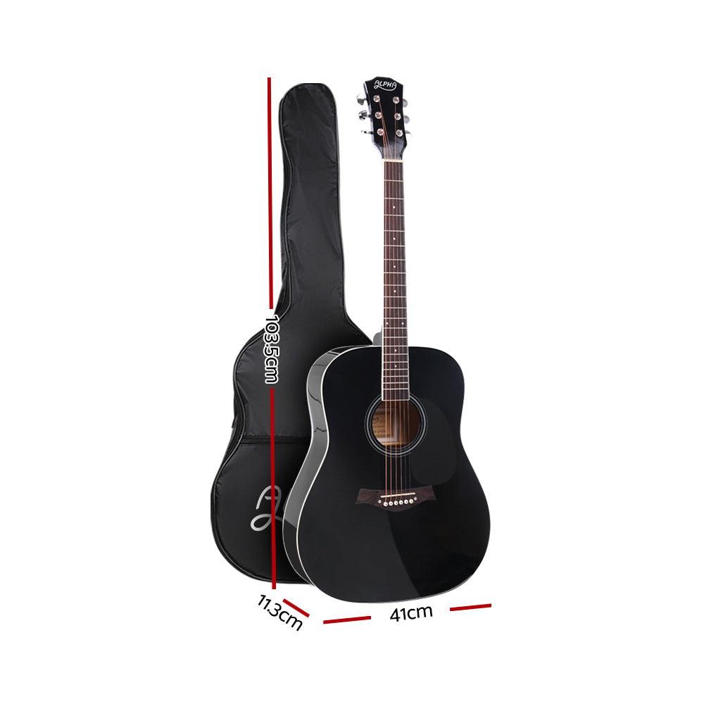 Buy Alpha 41 Inch Acoustic Guitar Wooden Body Steel String Dreadnought Stand Black discounted | Products On Sale Australia