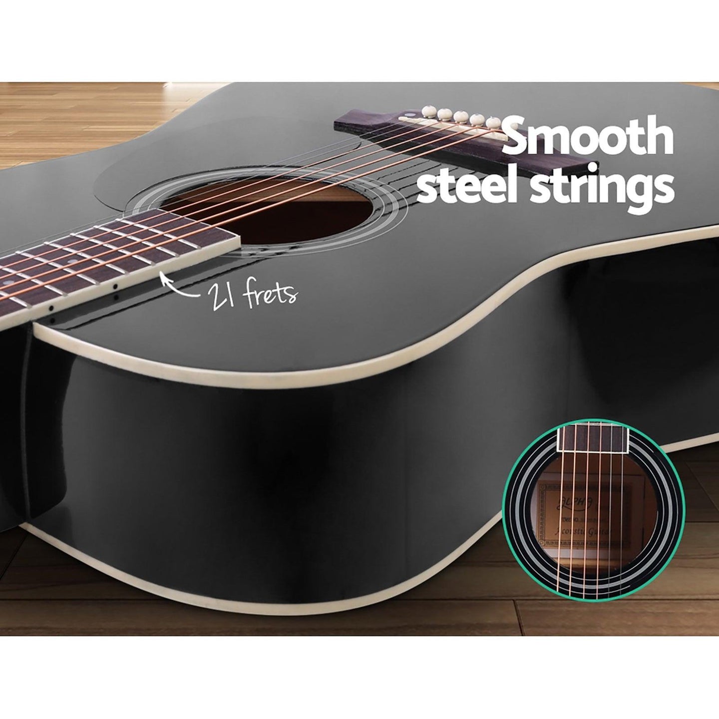 Buy Alpha 41 Inch Acoustic Guitar Wooden Body Steel String Dreadnought Stand Black discounted | Products On Sale Australia