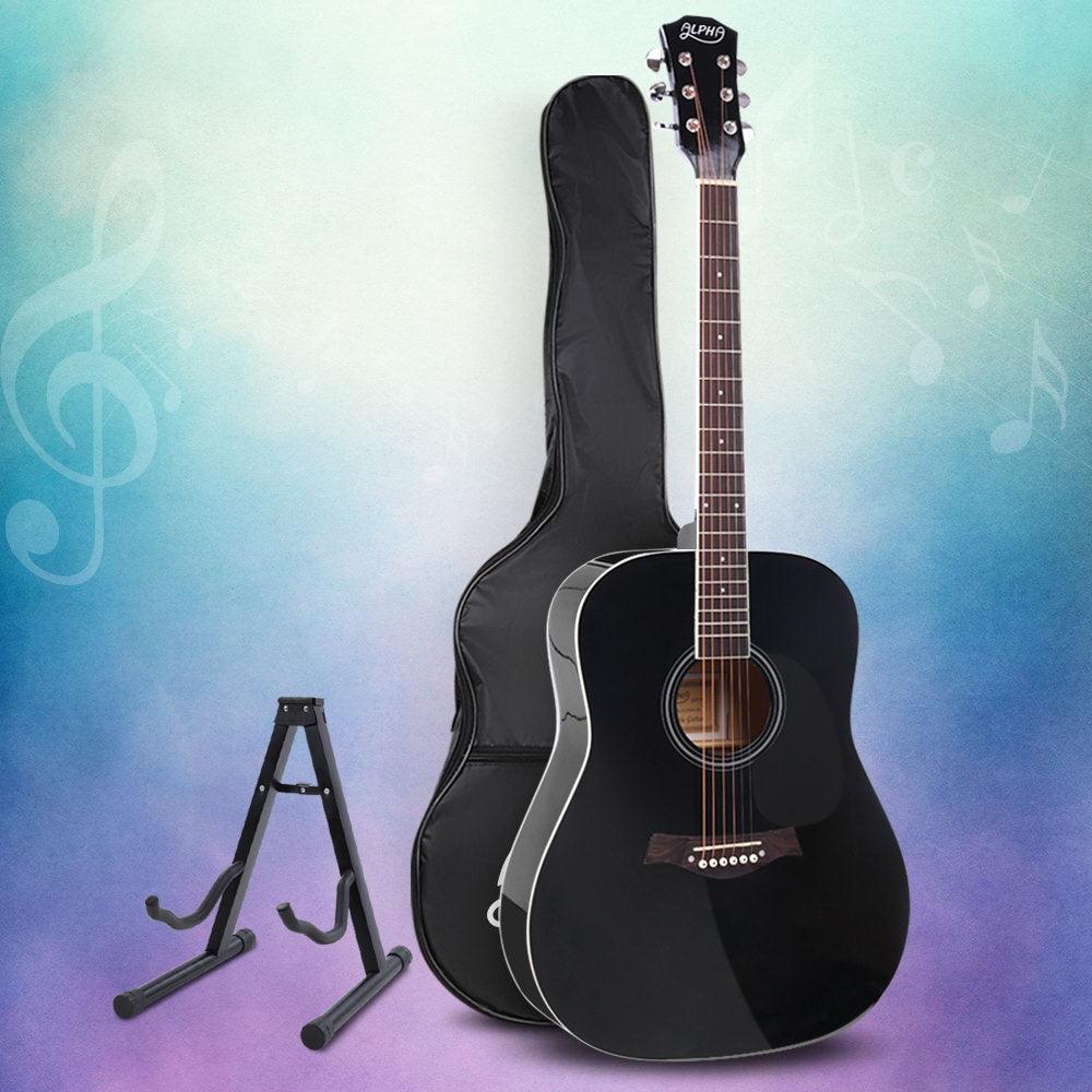 Buy Alpha 41 Inch Acoustic Guitar Wooden Body Steel String Dreadnought Stand Black discounted | Products On Sale Australia