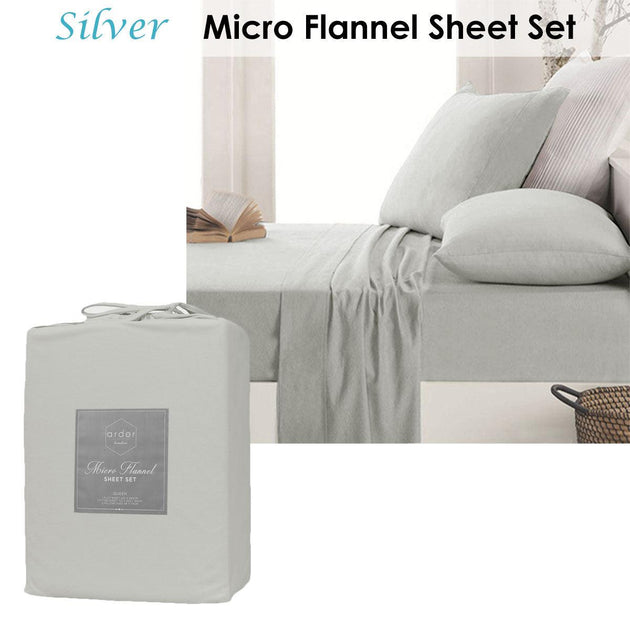 Buy Ardor Micro Flannel Sheet Set Silver Queen discounted | Products On Sale Australia