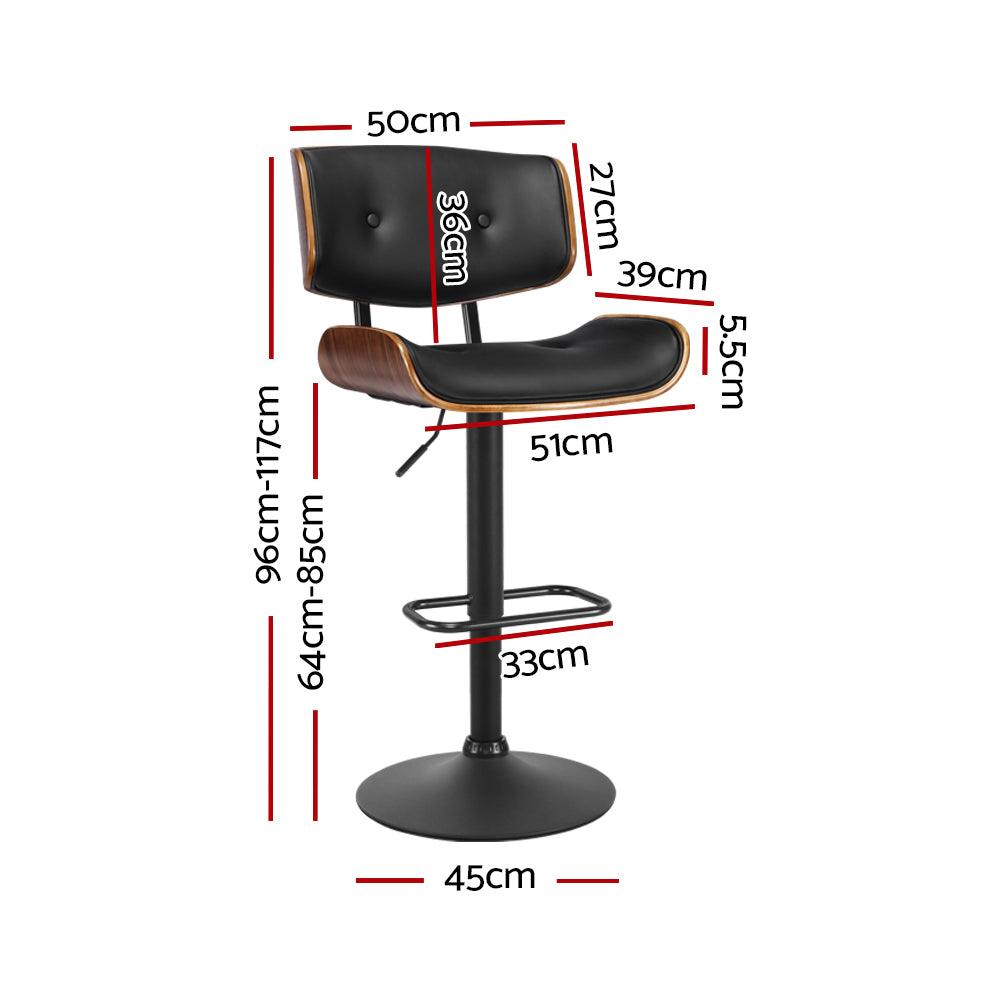 Buy Artiss 2x Bar Stools Gas Lift Leather All Black discounted | Products On Sale Australia