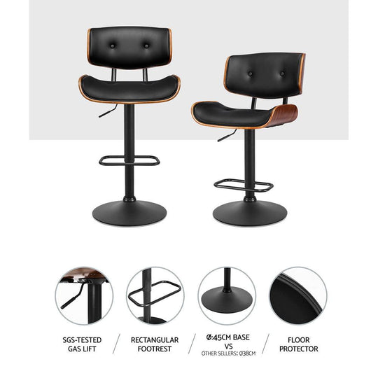 Buy Artiss 2x Bar Stools Gas Lift Leather All Black discounted | Products On Sale Australia